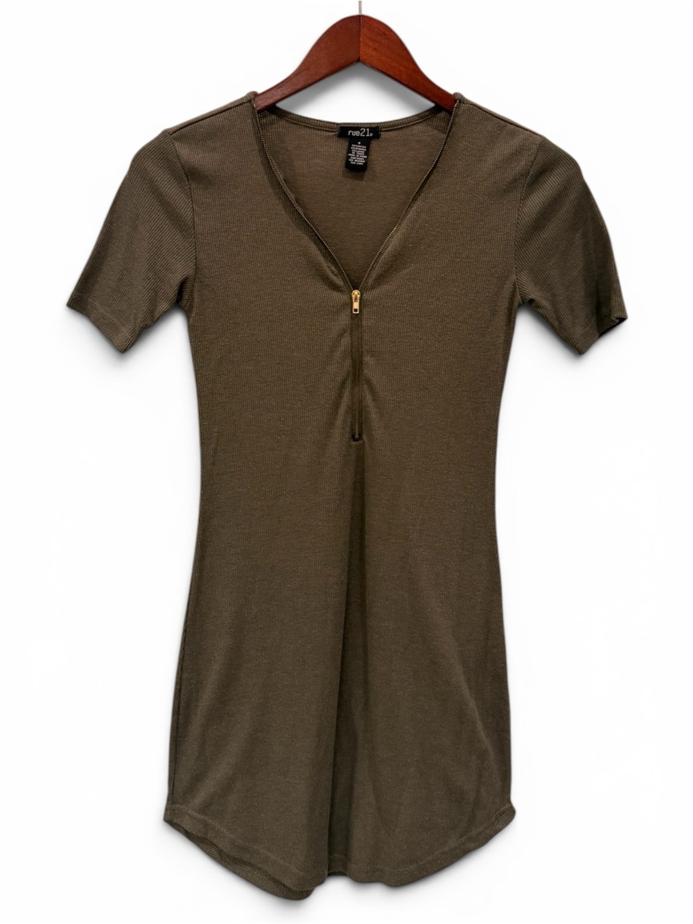 Rue21 Olive Ribbed Zip Front Mini Dress Size Small